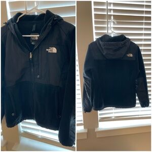 New Women’s North Face hooded Denali black fleece zip coat szM
